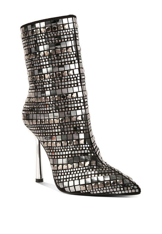 Extravagance Mirror Embellished Stiletto Boots - Just Enuff Sexy