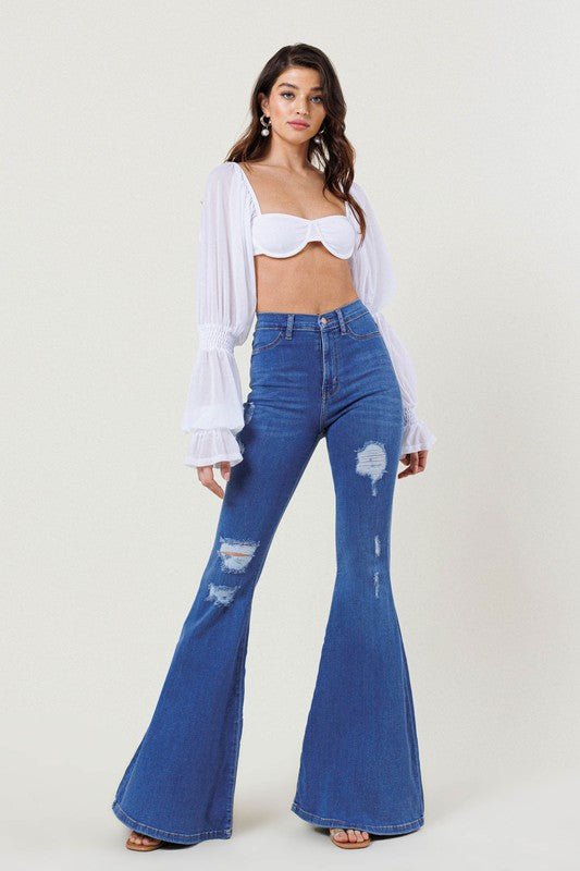 High-Rise Distressed Flare Jeans - Just Enuff Sexy