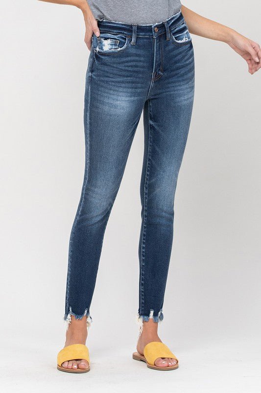 High Rise Distressed Fray Hem Ankle Skinny - Just Enuff Sexy