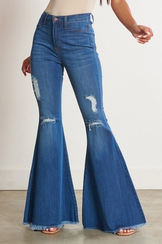 High-Waisted Distressed Flare Jeans - Just Enuff Sexy