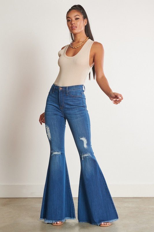 High-Waisted Distressed Flare Jeans - Just Enuff Sexy