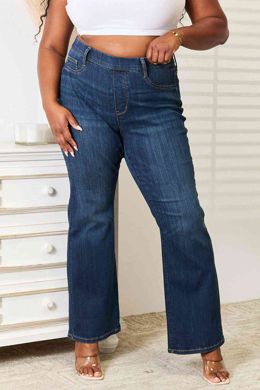 Judy Blue Full Size Elastic Waistband Slim Bootcut Jeans - Just Enuff Sexy