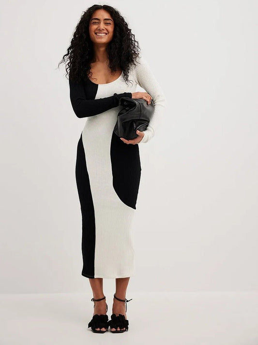 Ladies Black and White Paired Long Sleeve Dress - Just Enuff Sexy