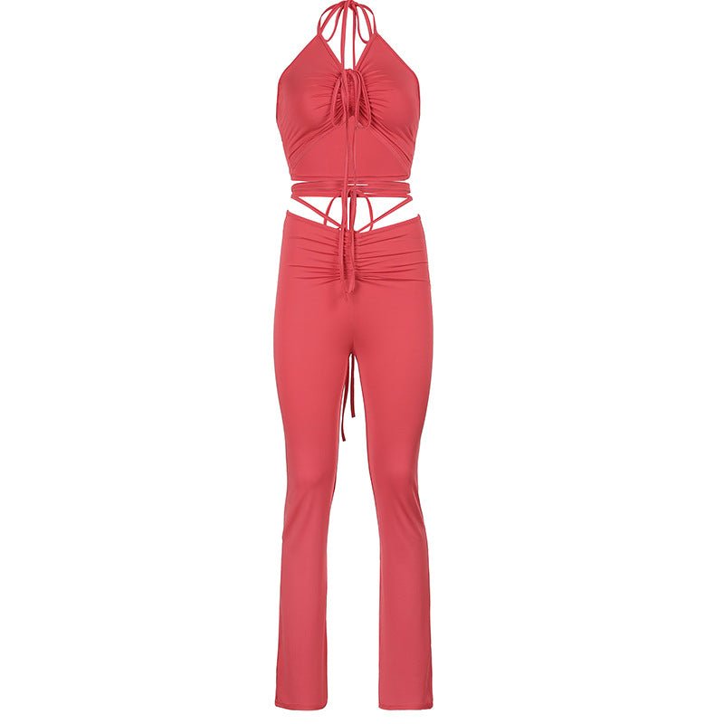 Ladies Sexy Halter Neck Hollow Out Pant Set - Just Enuff Sexy