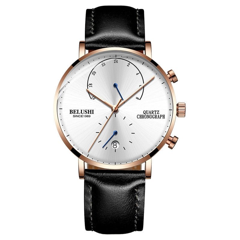 Men's Belushi Chronograph Leather Strap Quartz Watch - Just Enuff Sexy