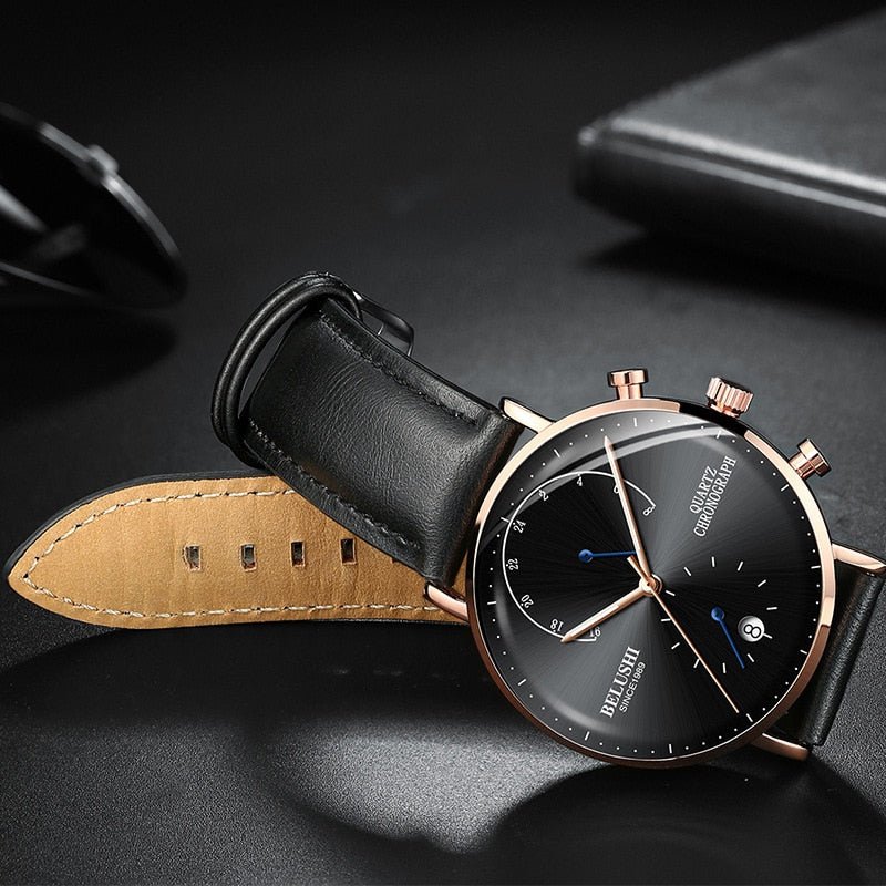 Men's Belushi Chronograph Leather Strap Quartz Watch - Just Enuff Sexy