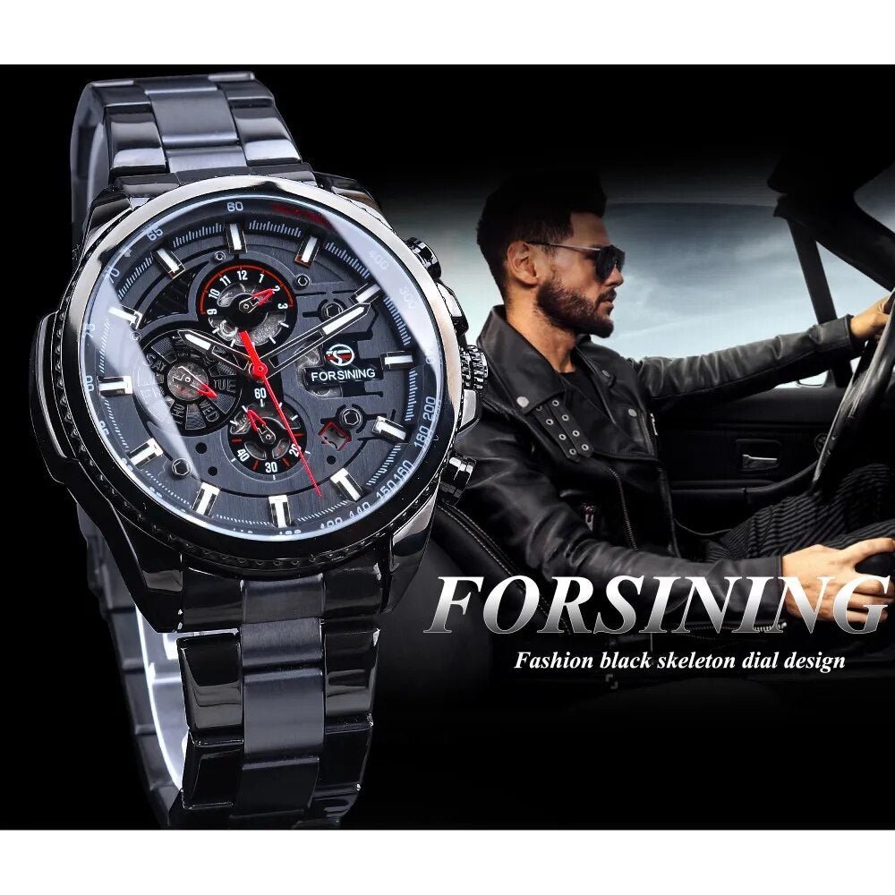 Men's Forsining Three Dial, Stainless Steel Mechanical Automatic Watch - Just Enuff Sexy