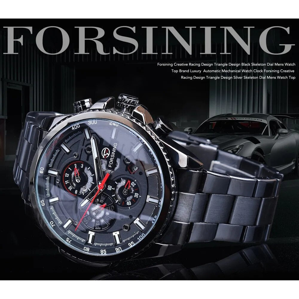 Men's Forsining Three Dial, Stainless Steel Mechanical Automatic Watch - Just Enuff Sexy