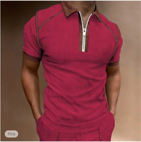 Men's Short Sleeve Zipper Polo Shirt - Just Enuff Sexy
