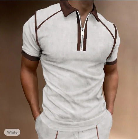 Men's Short Sleeve Zipper Polo Shirt - Just Enuff Sexy