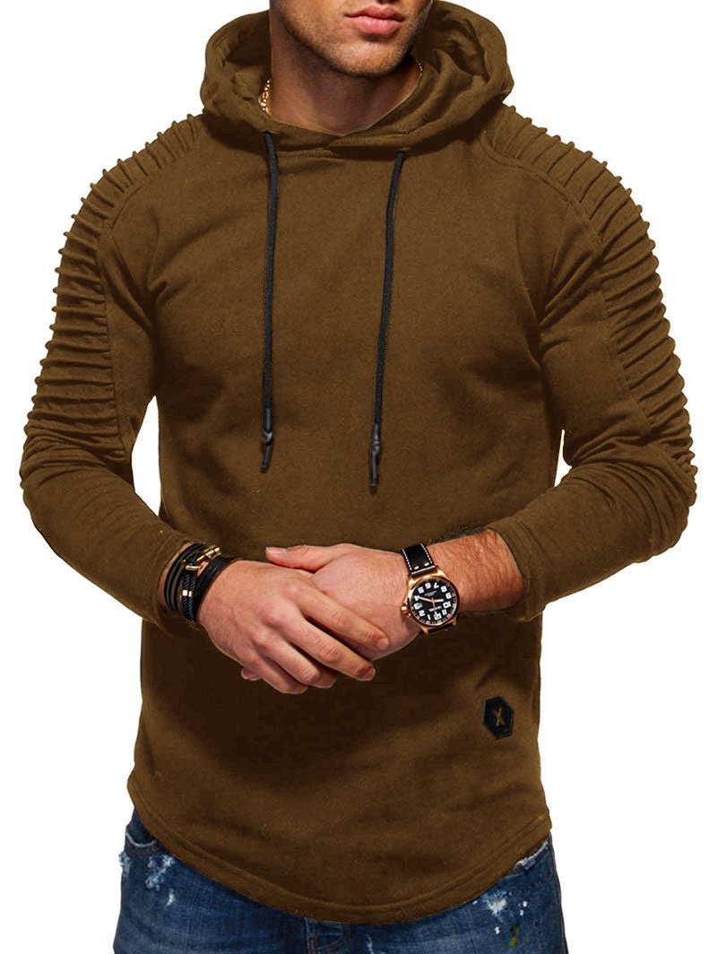 Men's Solid Color Pleated Long Sleeve Fleece Hoodie - Just Enuff Sexy