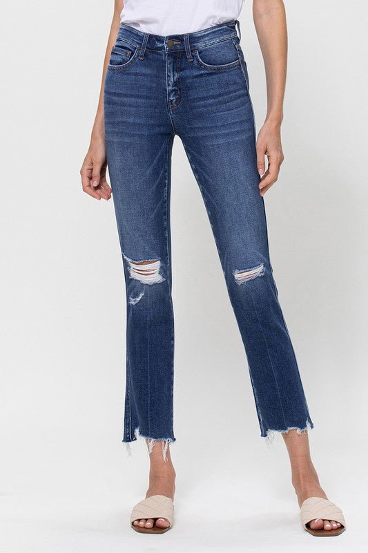 Mid Rise Crop Slim Straight Medium Jeans - Just Enuff Sexy