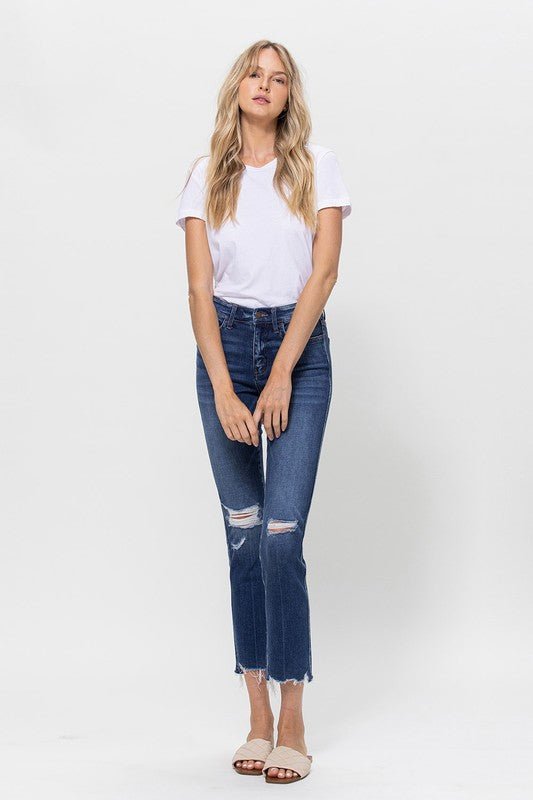 Mid Rise Crop Slim Straight Medium Jeans - Just Enuff Sexy