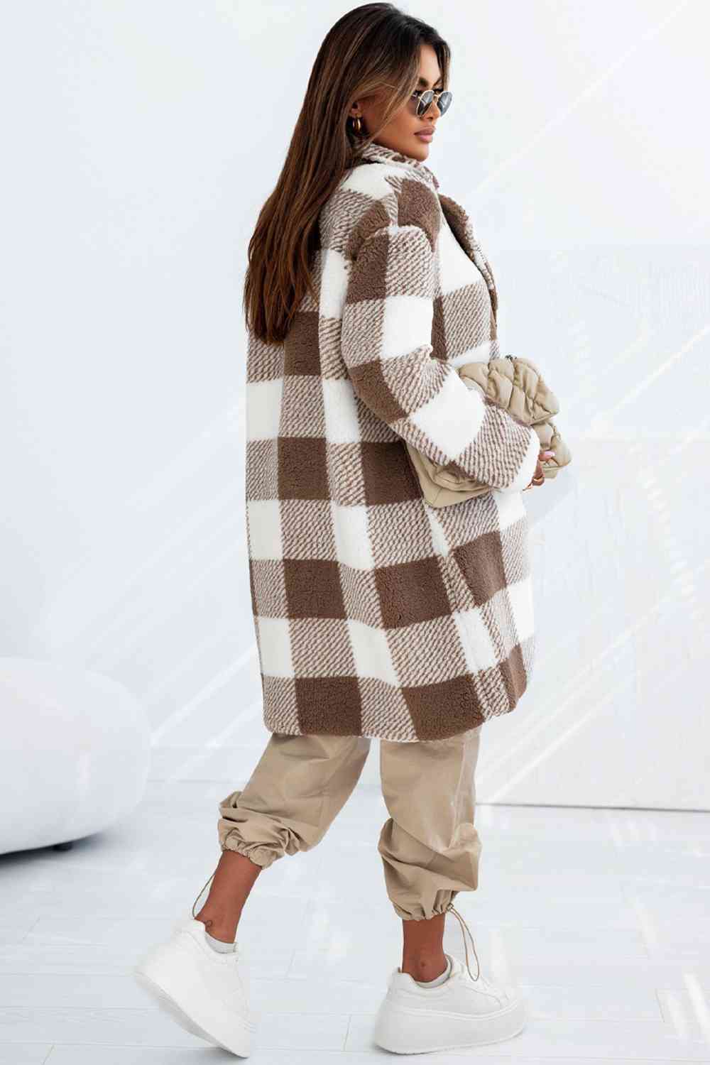 Plaid Collared Neck Longline Coat - Just Enuff Sexy