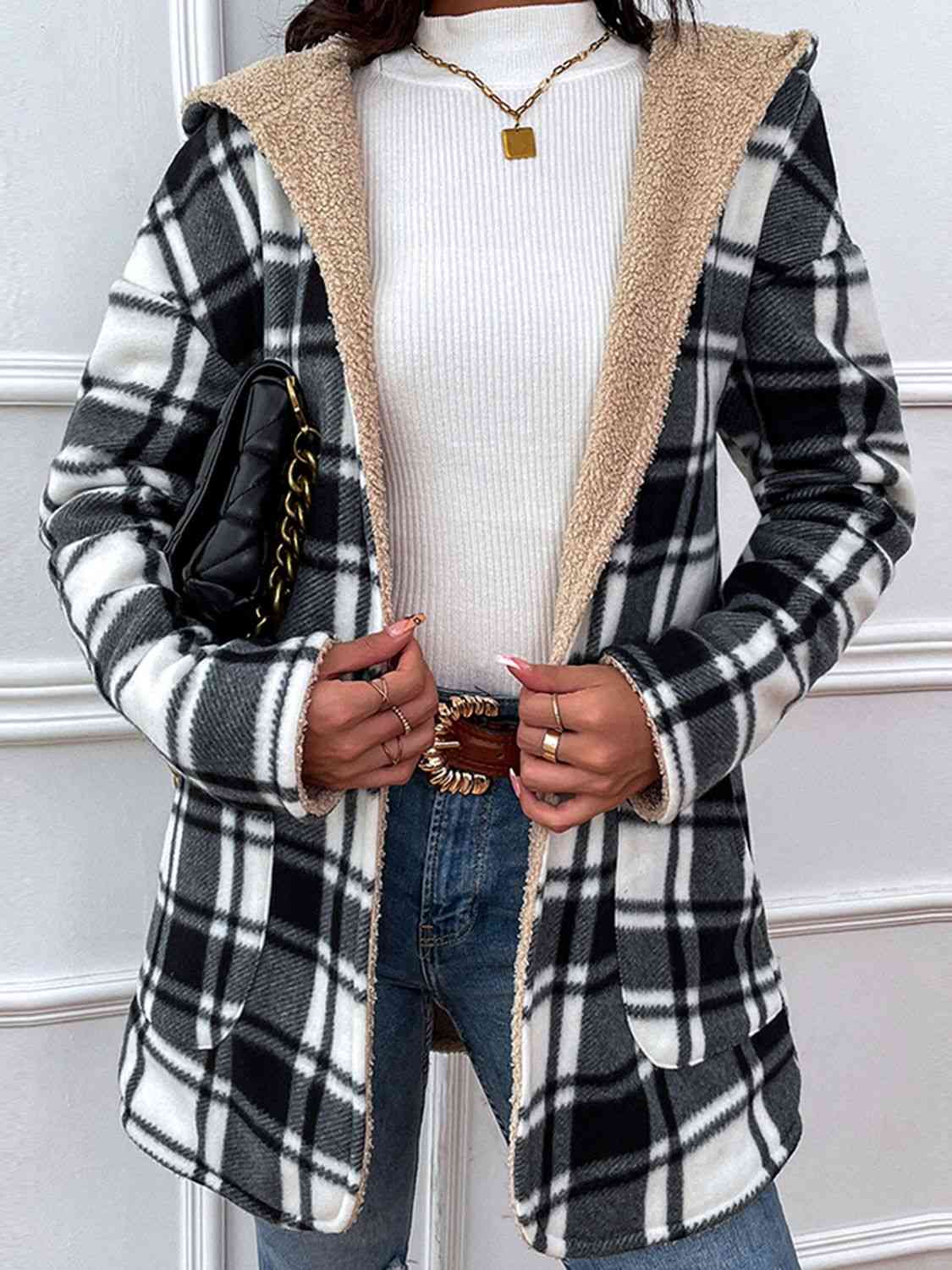 Plaid Hooded Longline Coat - Just Enuff Sexy