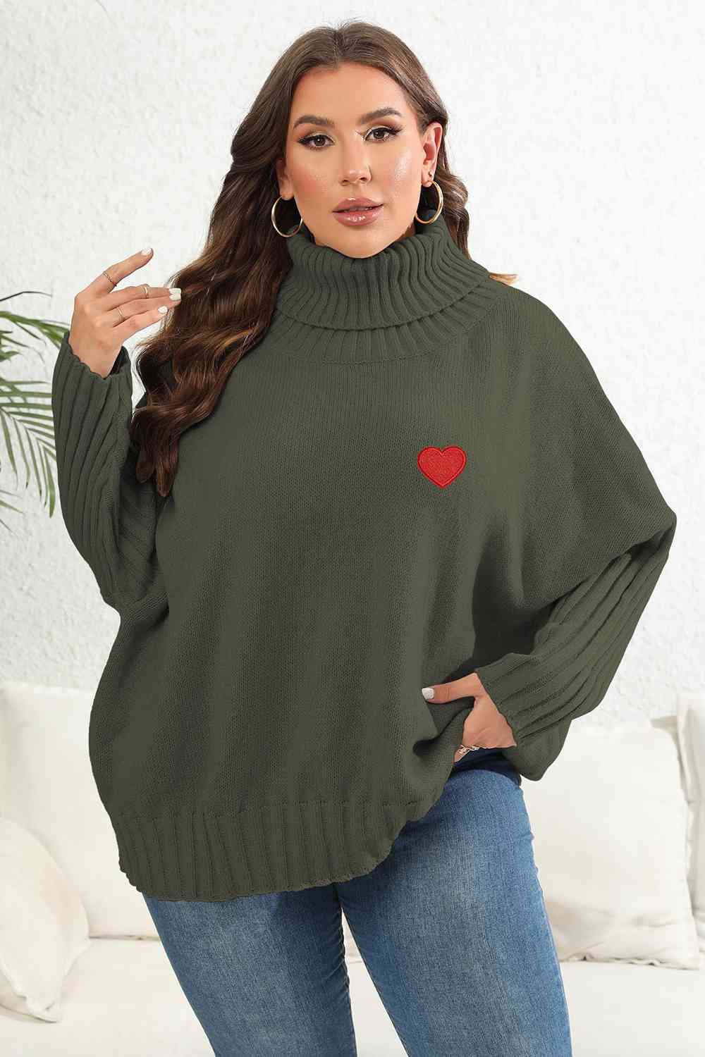 Plus Size Turtle Neck Long Sleeve Sweater - Just Enuff Sexy