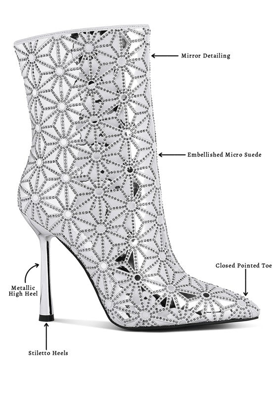 Precious Mirror Embellished High Ankle Boots - Just Enuff Sexy
