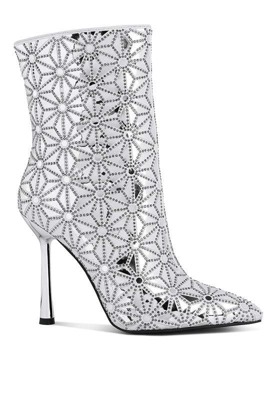 Precious Mirror Embellished High Ankle Boots - Just Enuff Sexy