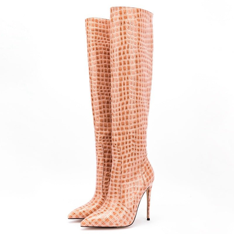 Sexy Knee-High Snake Pattern Leather Boots - Just Enuff Sexy