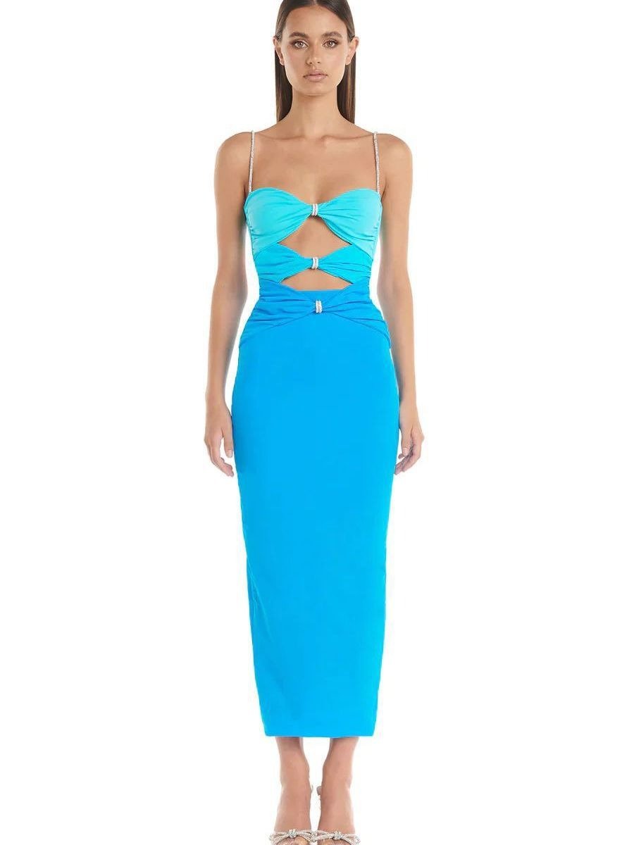 Sexy Solid Color Hollow Out Pleated Bandage Dress - Just Enuff Sexy