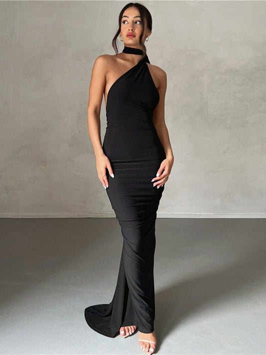 Sexy Backless Oblique Shoulder Elegant Dress