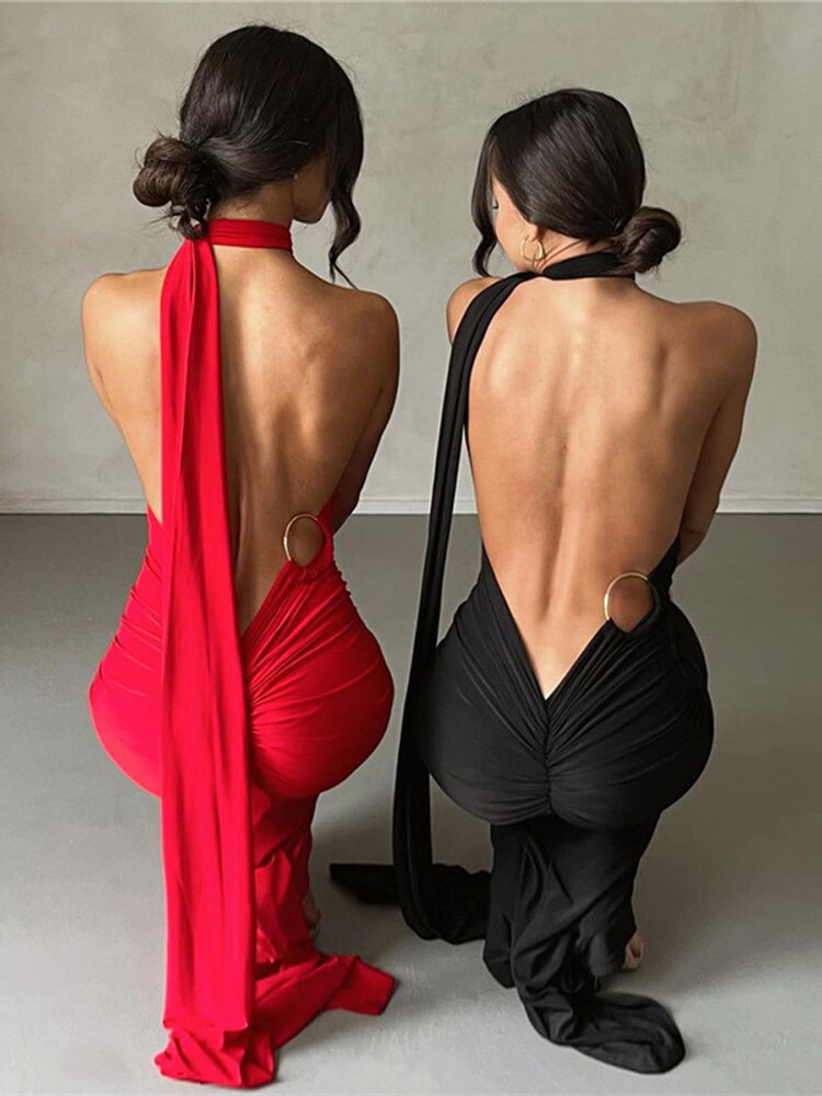 Sexy Backless Oblique Shoulder Elegant Dress
