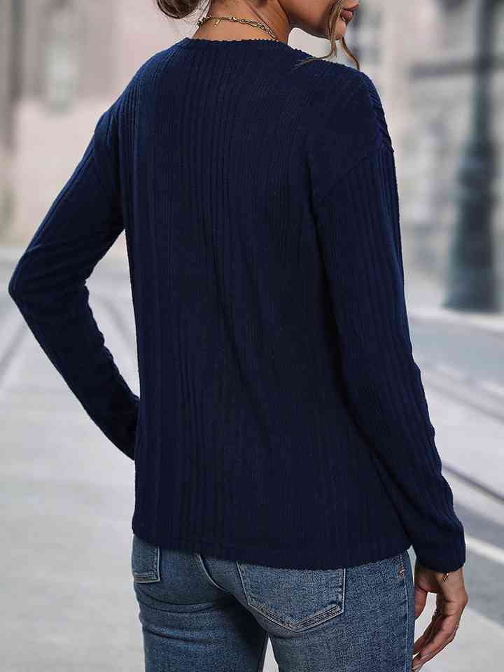 Buttoned Round Neck Knit Top - Just Enuff Sexy