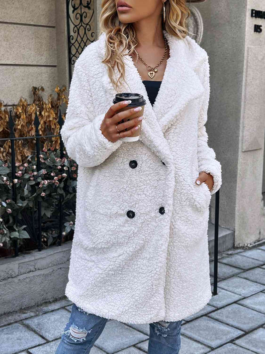 Collared Neck Buttoned Coat with Pockets - Just Enuff Sexy