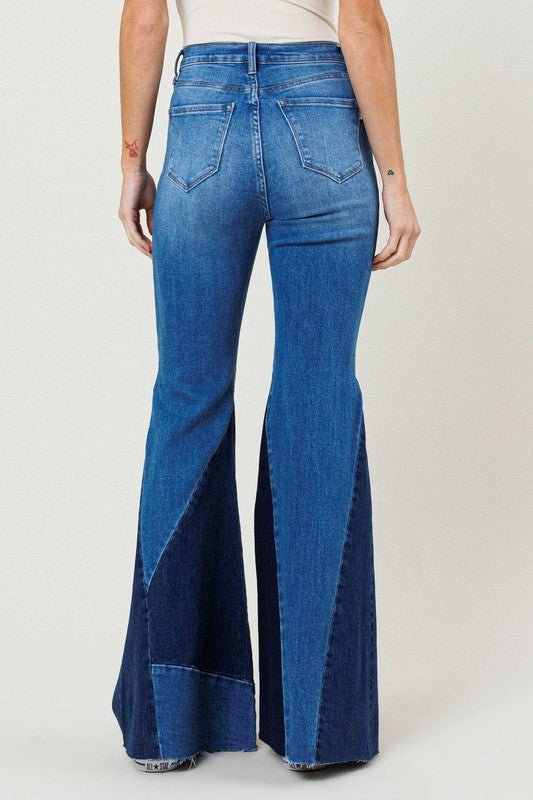 Color Block Side Slit Flare Jeans - Just Enuff Sexy