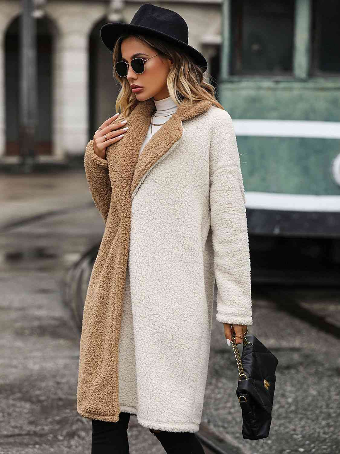 Contrast Dropped Shoulder Sherpa Coat - Just Enuff Sexy