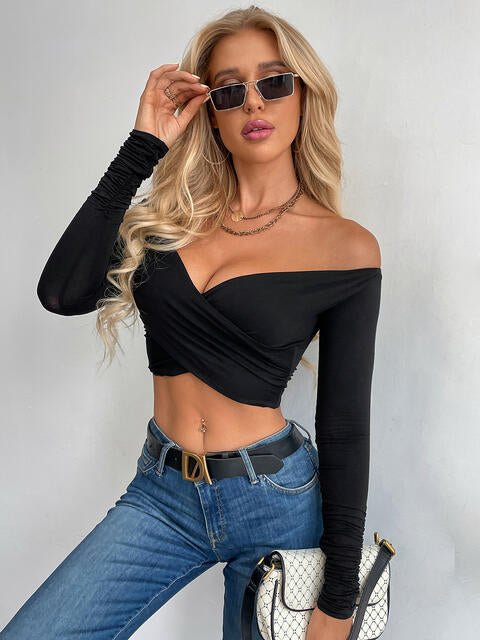 Crisscross Long Sleeve Cropped Top - Just Enuff Sexy