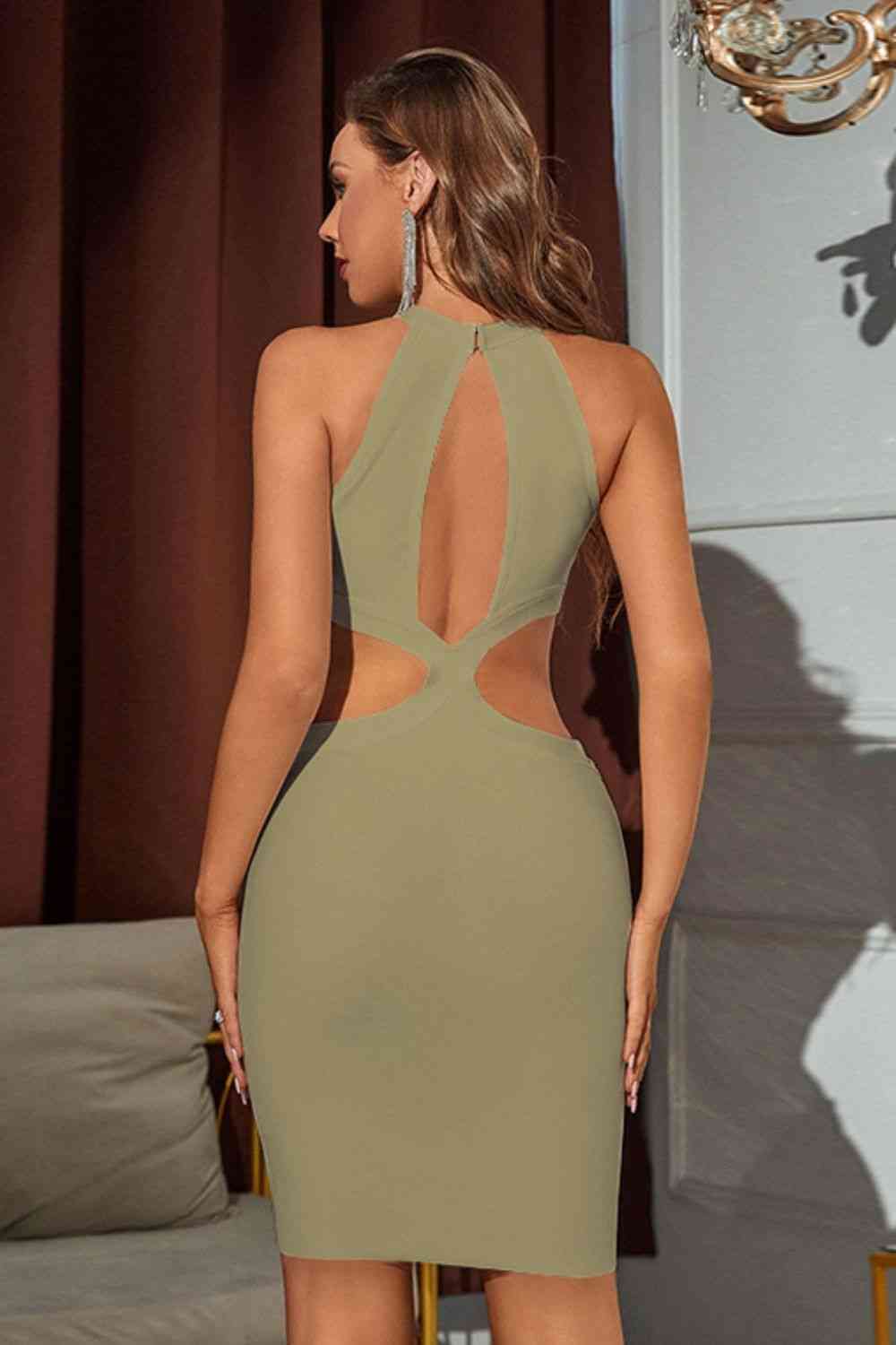 Cutout Grecian Neck Sleeveless Dress - Just Enuff Sexy