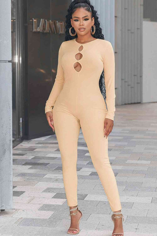 Cutout Round Neck Jumpsuit - Just Enuff Sexy