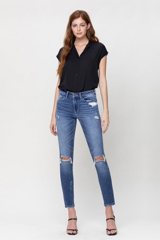 Distressed Mid Rise Ankle Skinny - Just Enuff Sexy