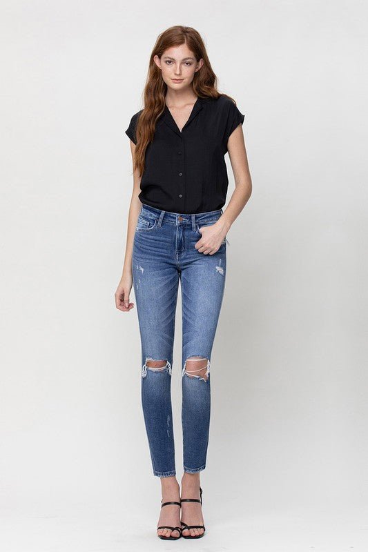 Distressed Mid Rise Ankle Skinny - Just Enuff Sexy