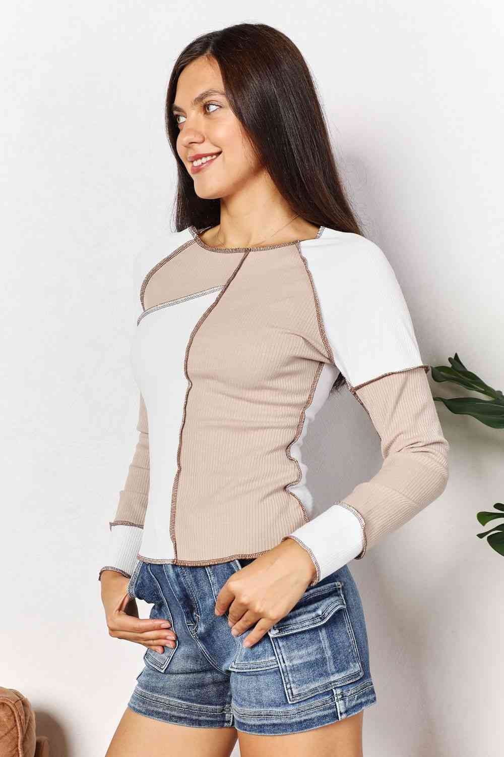Double Take Color Block Exposed Seam Top - Just Enuff Sexy