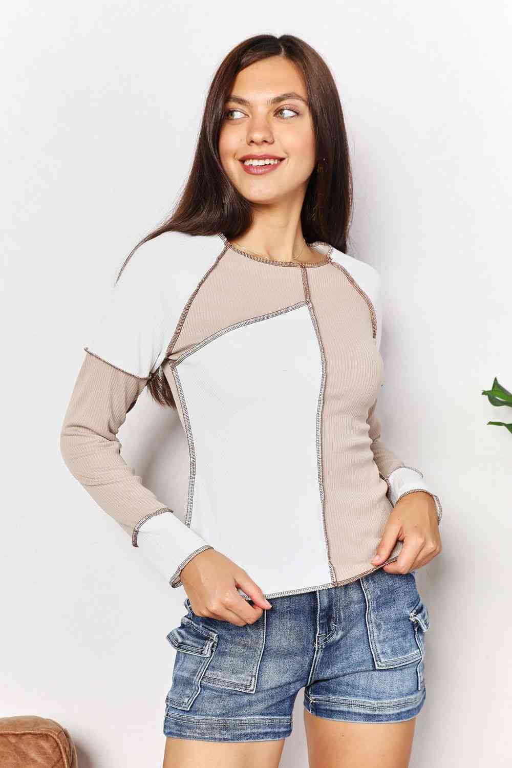 Double Take Color Block Exposed Seam Top - Just Enuff Sexy