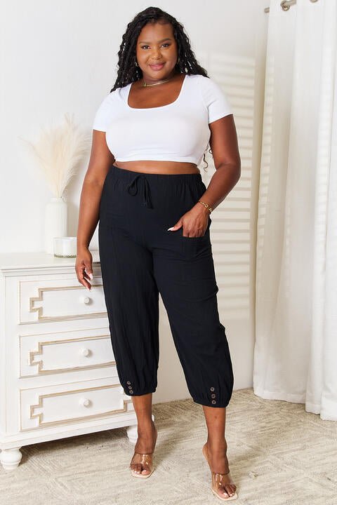 Double Take Decorative Button Cropped Pants - Just Enuff Sexy