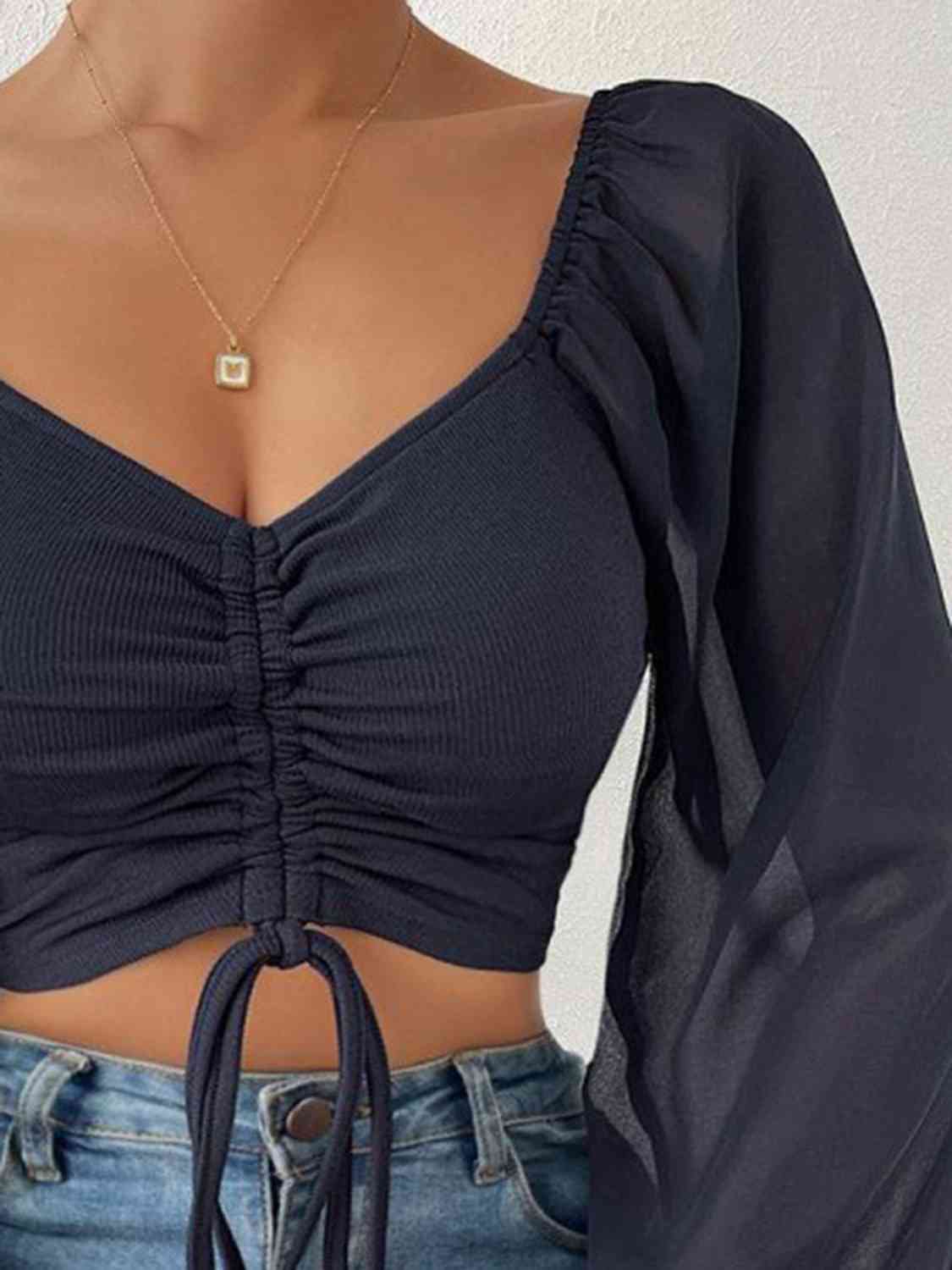 Drawstring Sweetheart Neck Cropped Top - Just Enuff Sexy