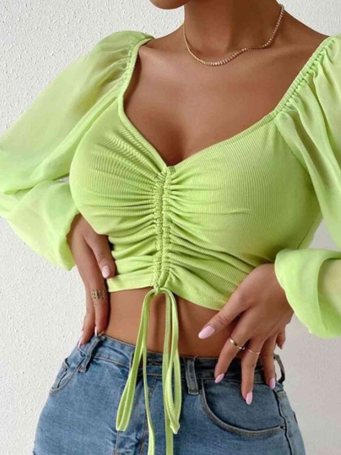 Drawstring Sweetheart Neck Cropped Top - Just Enuff Sexy