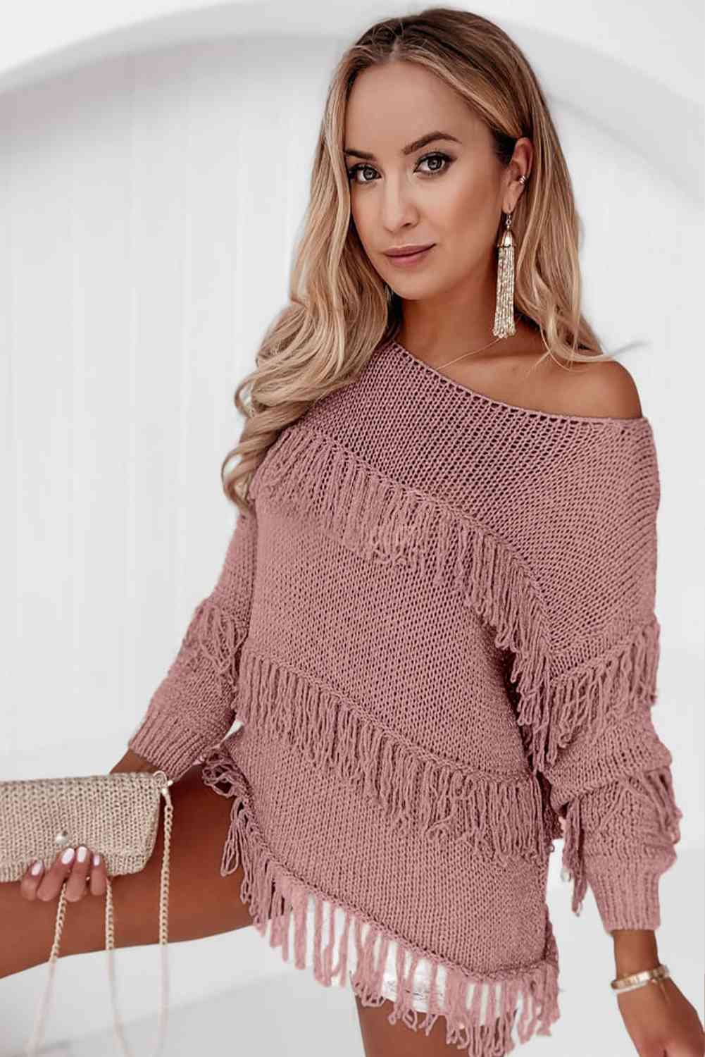 Fringe Detail Long Sleeve Sweater - Just Enuff Sexy