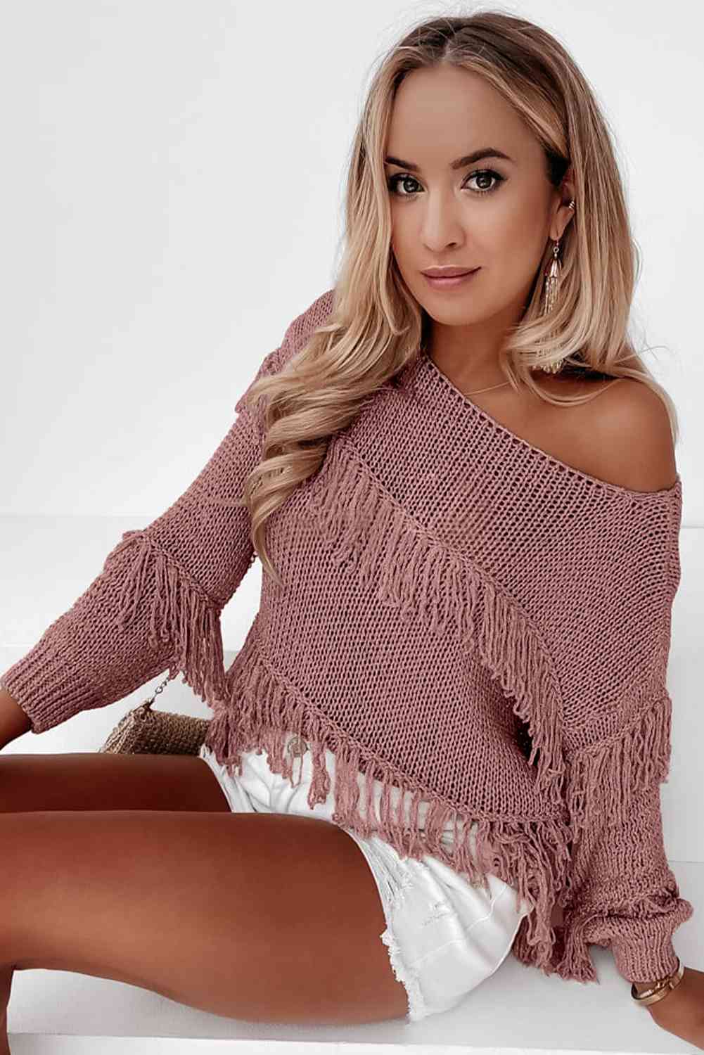 Fringe Detail Long Sleeve Sweater - Just Enuff Sexy
