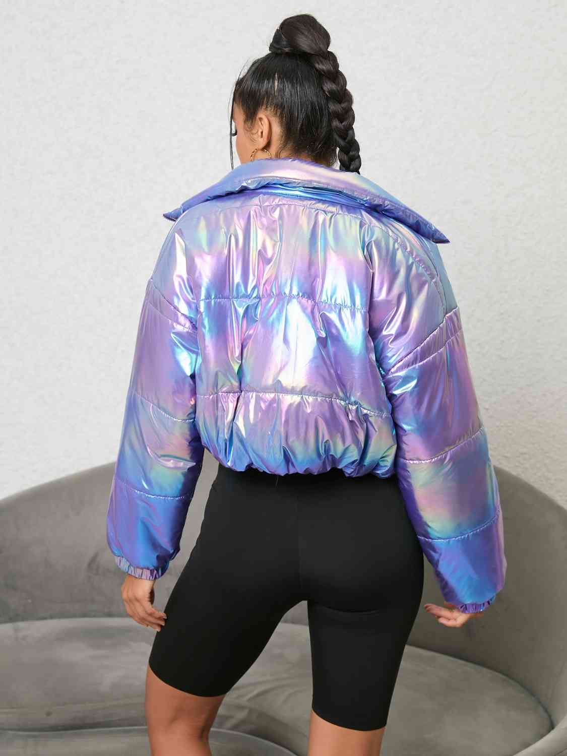 Gradient Zip-Up Collared Puffer Jacket - Just Enuff Sexy