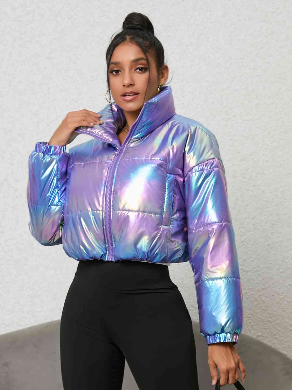 Gradient Zip-Up Collared Puffer Jacket - Just Enuff Sexy