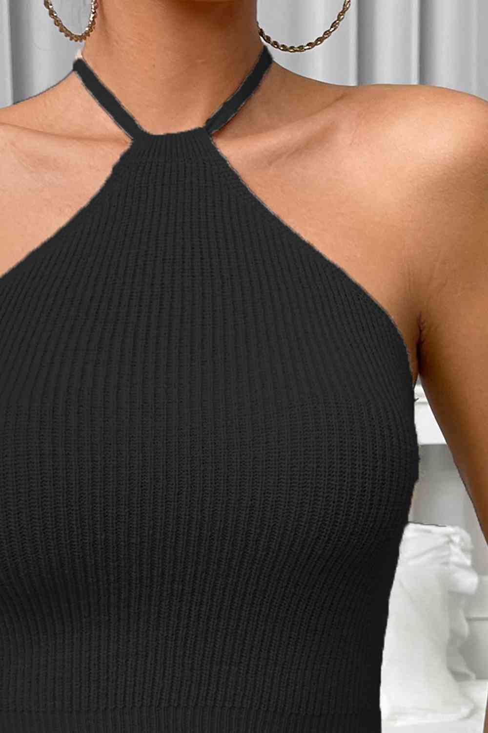 Halter Neck Ribbed Cropped Knit Top - Just Enuff Sexy