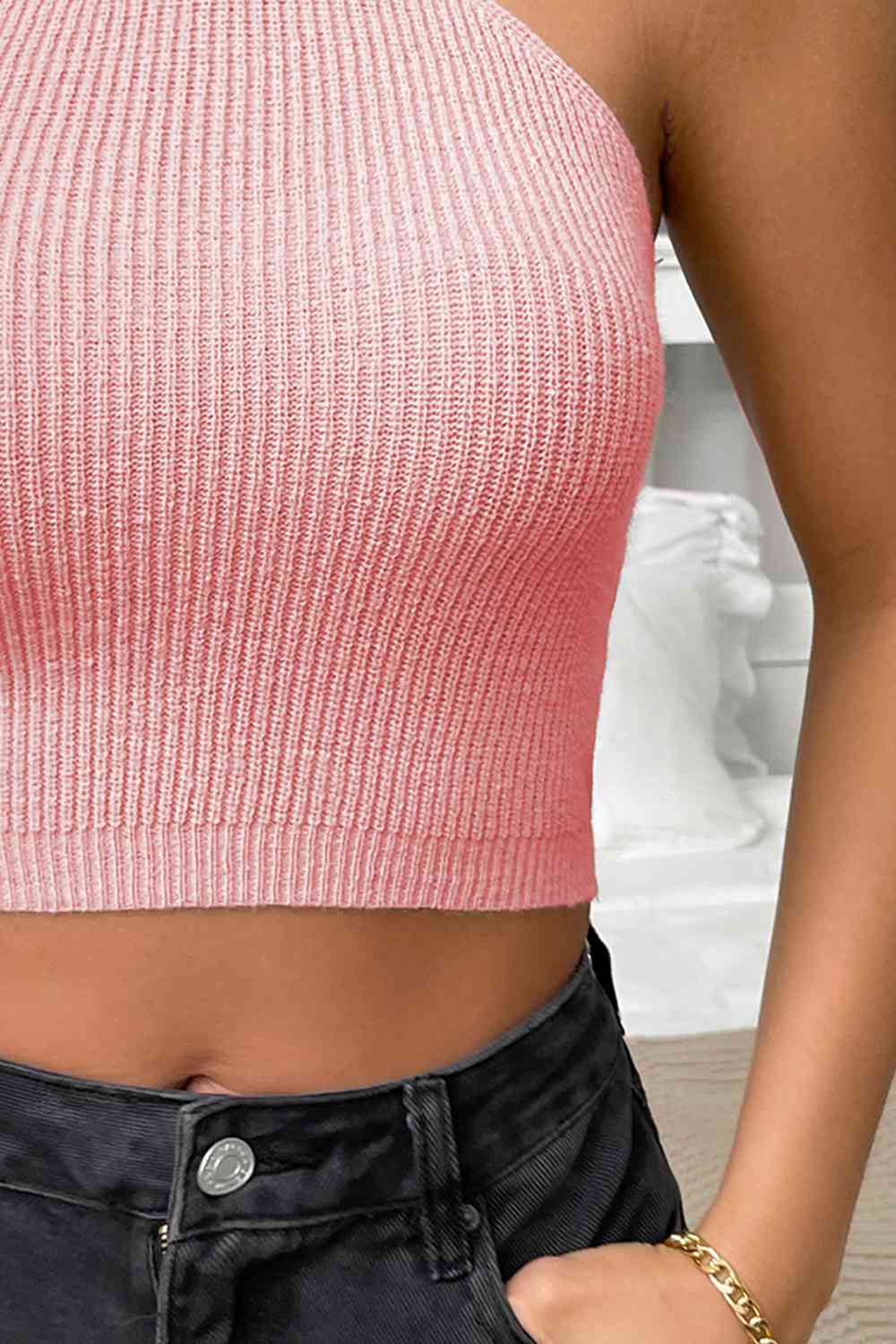 Halter Neck Ribbed Cropped Knit Top - Just Enuff Sexy