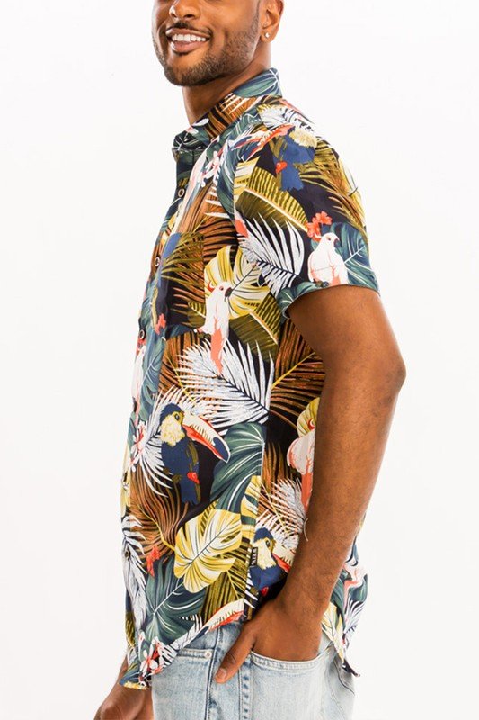 Hawaiian Print Button Down Shirt - Just Enuff Sexy