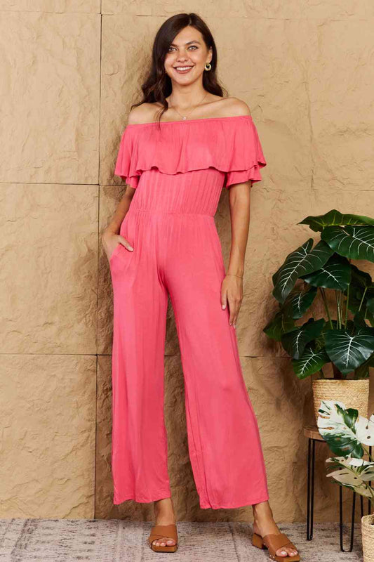 Heimish My Favorite Full Size Off-Shoulder Jumpsuit with Pockets - Just Enuff Sexy