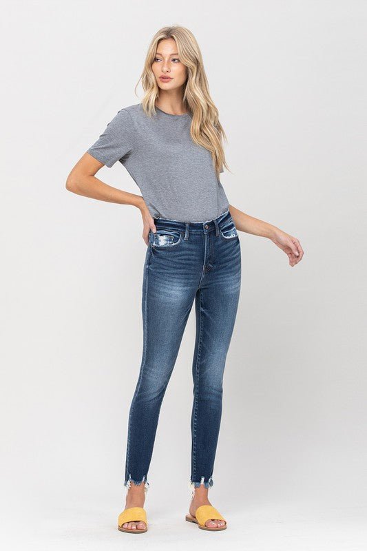 High Rise Distressed Fray Hem Ankle Skinny - Just Enuff Sexy