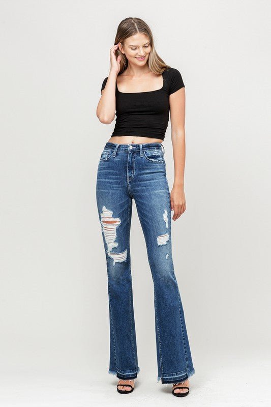 High Rise Distressed Released Hem Flare - Just Enuff Sexy